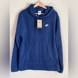 New Nike Men's Hoodie Pullover Fleece Navy Blue Size Medium Zipper Pockets
